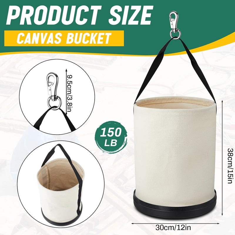 SilTriangle 2 Pack Canvas Tool Bucket Bag 15" x 12" All-purpose Bucket Tool Organizer with Plastic Bottom Metal Hook for Lineman Organizing Accessories (White) - Image 2